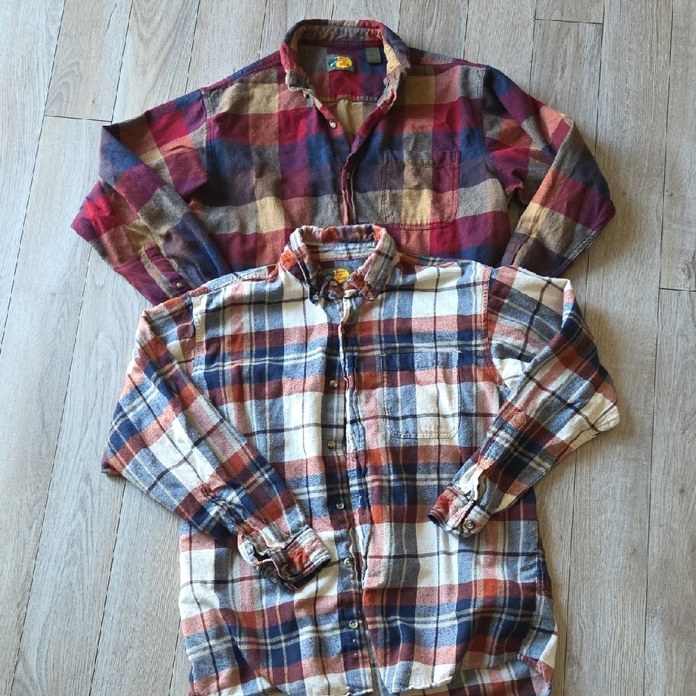 Bass Men's Casual Plaid Button Down Shirts - Red and Blue Large